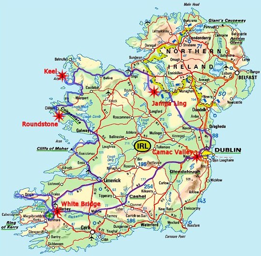 Mapa Geral da Viagem na Irlanda
